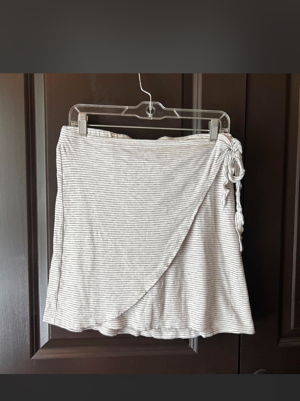 Stripped Cotton Wrap Skirt in Light Gray